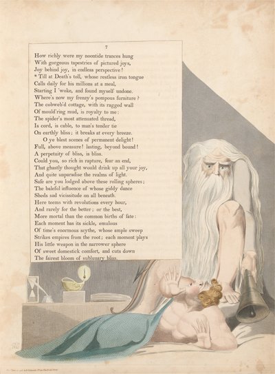 Pensieri notturni di Young, Pagina 7, Fino al rintocco della morte, la cui lingua di ferro irrequieta da William Blake